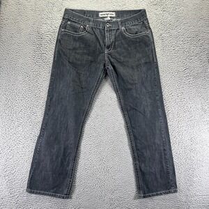 Basic Code Jeans Mens 38x32 Black Cotton Denim Straight Faded Travel Workwear